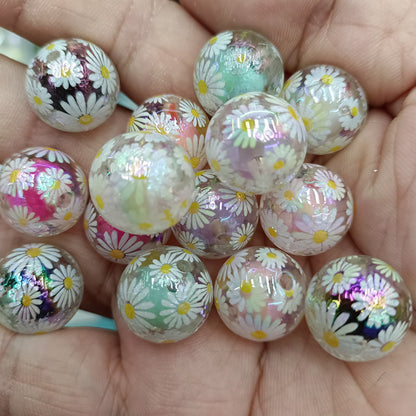Transparent Daisy Acrylic Beads 16mm UV Plating Glossy 100pcs 3
