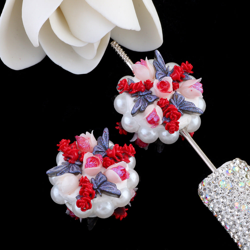 Bouquet Clay Beads 25mm Pearl Wrapped Floral Design 2pcs 9