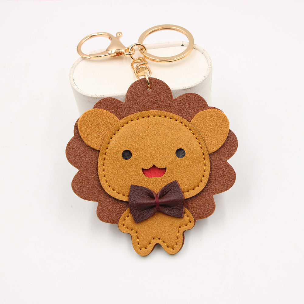 PU Leather Lion Keychain Cute Cartoon Animal Charm 4