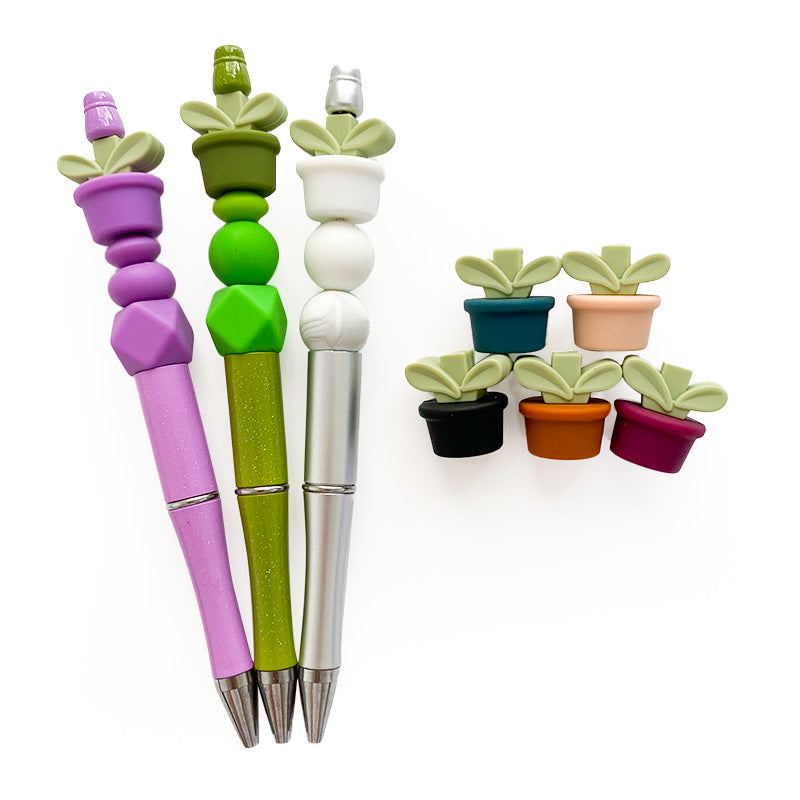 Silicone 3D Focal Beads Flowerpot Grass With Leaf Cluster 20pcs 3