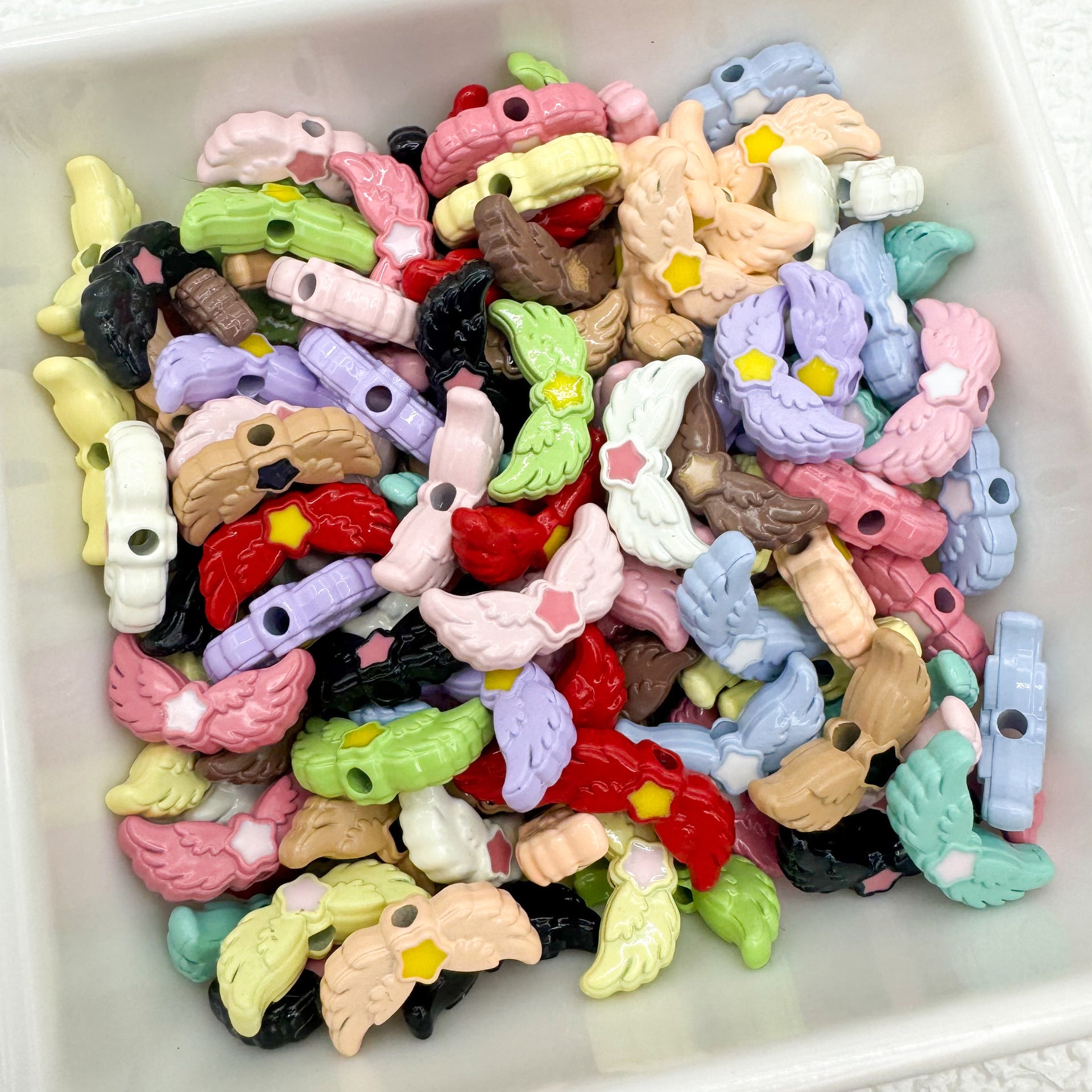 Angel Wing Metal Beads 14mm Painted Colorful Alloy 10pcs 6