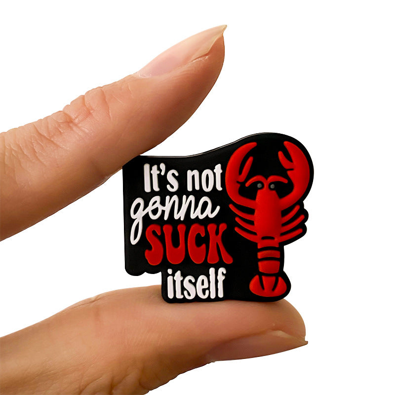 Silicone 3D Focal Beads Red Shrimp With Cheeky Phrase 20Pcs 5
