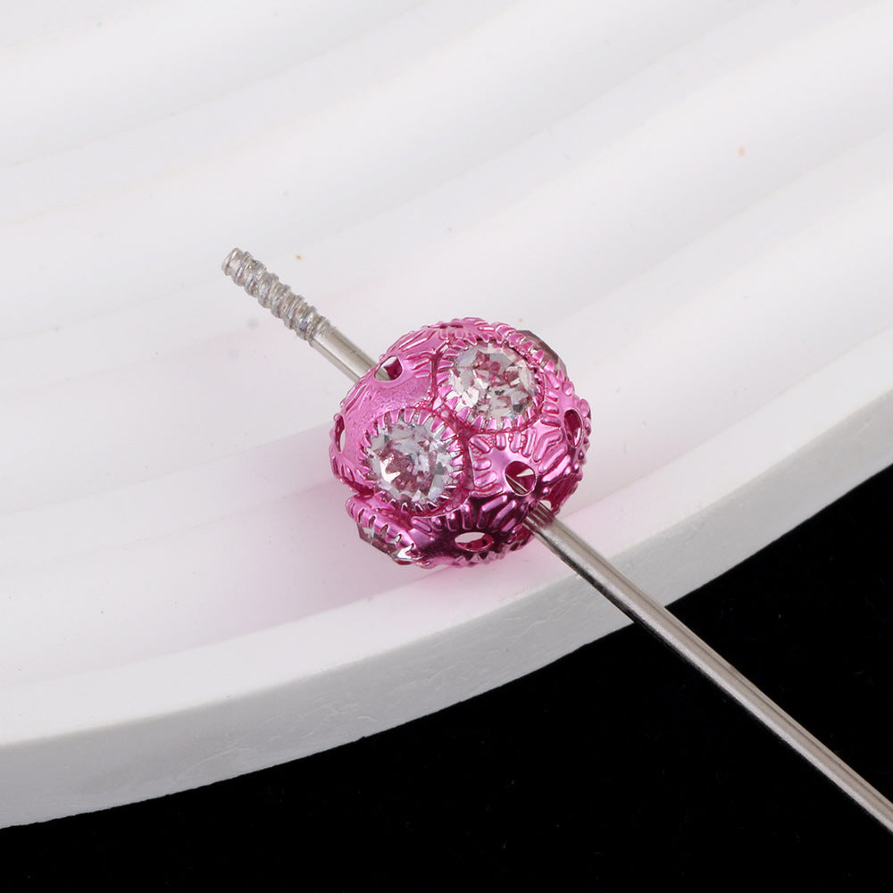 Wrinkled Alloy Rhinestone Beads 12-15mm Textured Colorful 50pcs 4