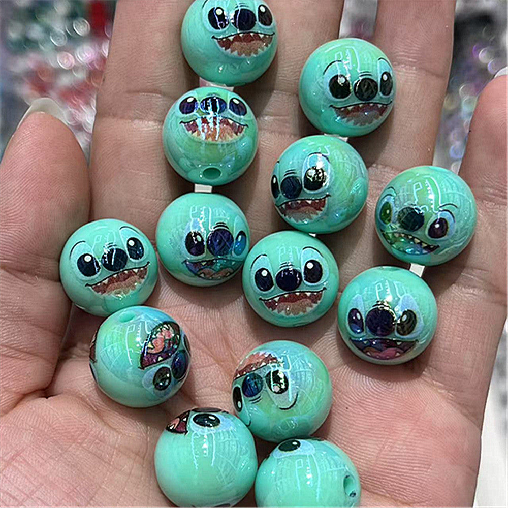 Plating Round Acrylic Beads 16mm Stitched Face Printed 100pcs 6