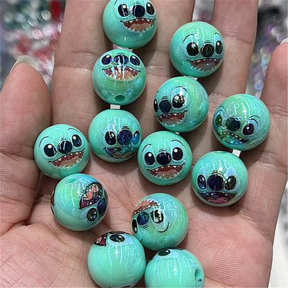 Plating Round Acrylic Beads 16mm Stitched Face Printed 100pcs 6