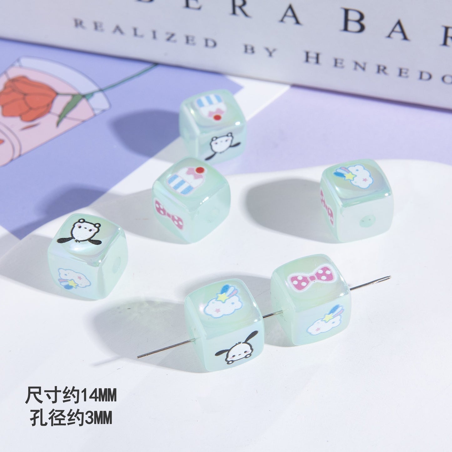 Jelly Color Sanrio Printed Acrylic Square Beads 14mm 10pcs 10