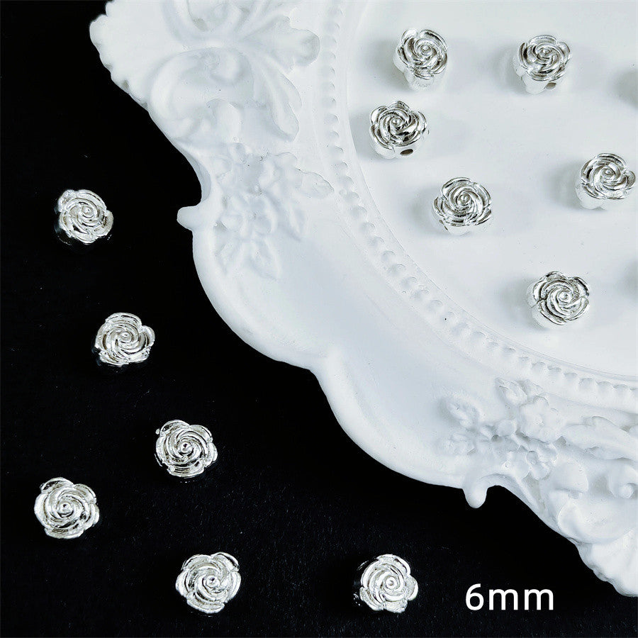 Rose Flat Metal Beads 6mm 9mm Vintage Alloy 100pcs 2