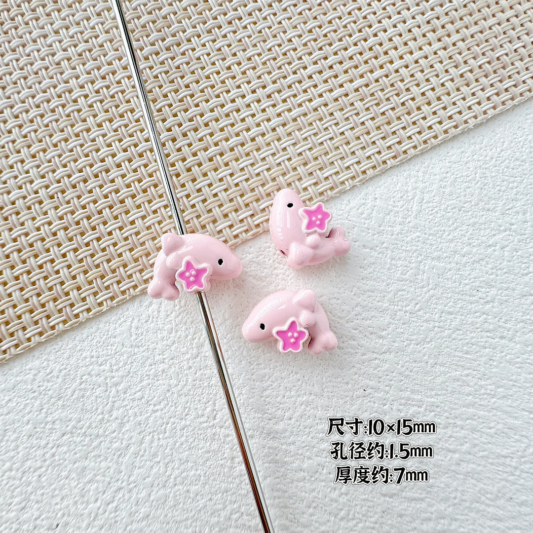 Dolphin and Birthday Bear Metal Beads 15 17mm Painted Alloy 10pcs 4