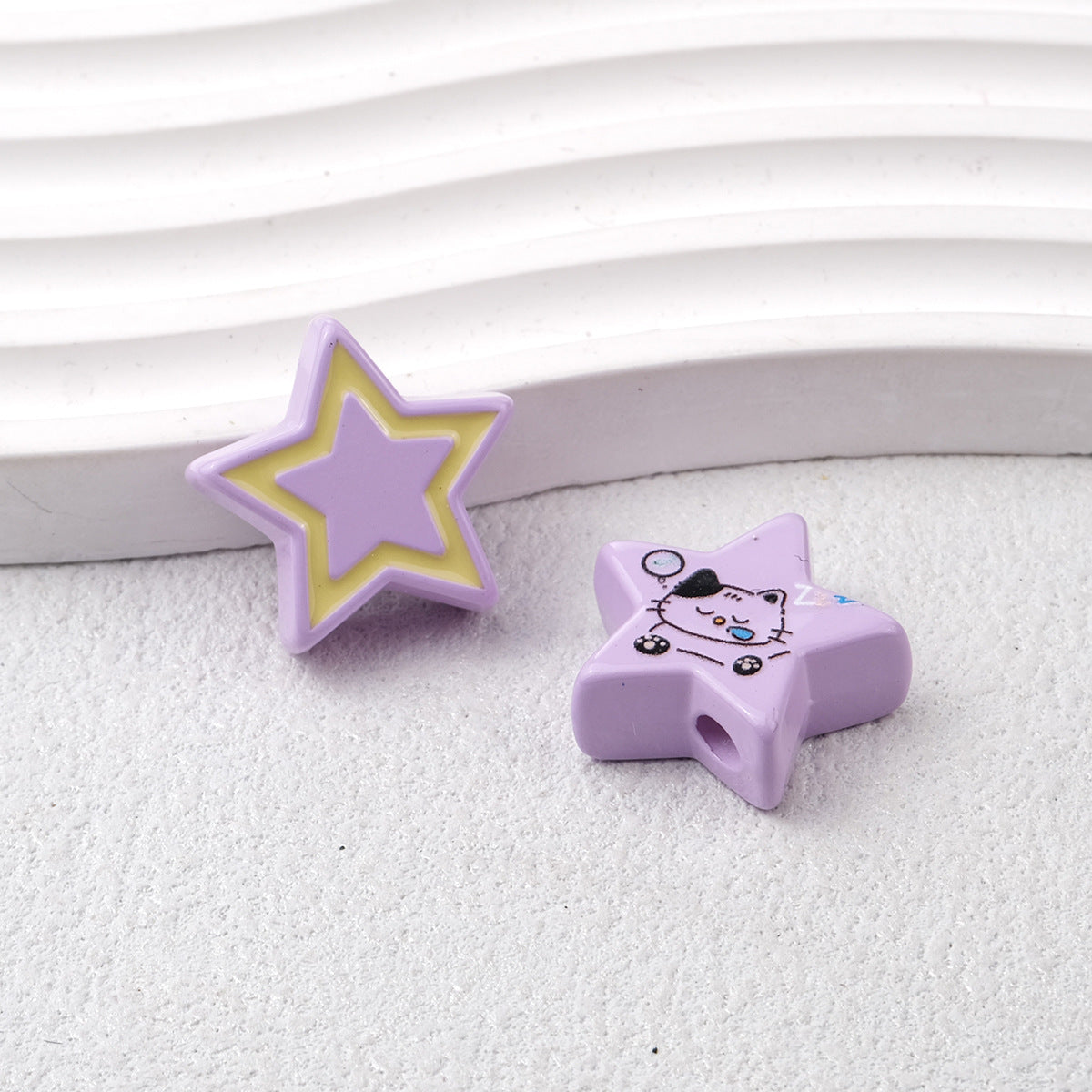 Star Acrylic Beads 22mm Cat Pattern Glossy Colorful 20pcs 8