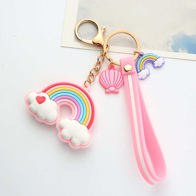 Silicone Rainbow Heart Cloud Keychain Colorful Pastel Charm 6