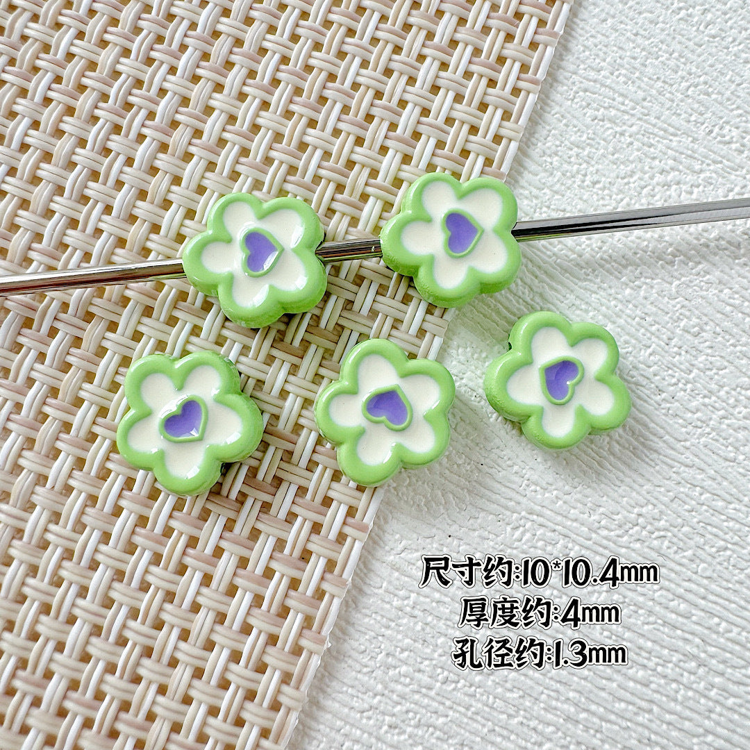 Heart and Flower Metal Beads 10mm Baking Painted Two-Color 20pcs 9