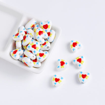 Hand Painted Animal Heart Ceramic Beads 15mm Colorful 5pcs 7