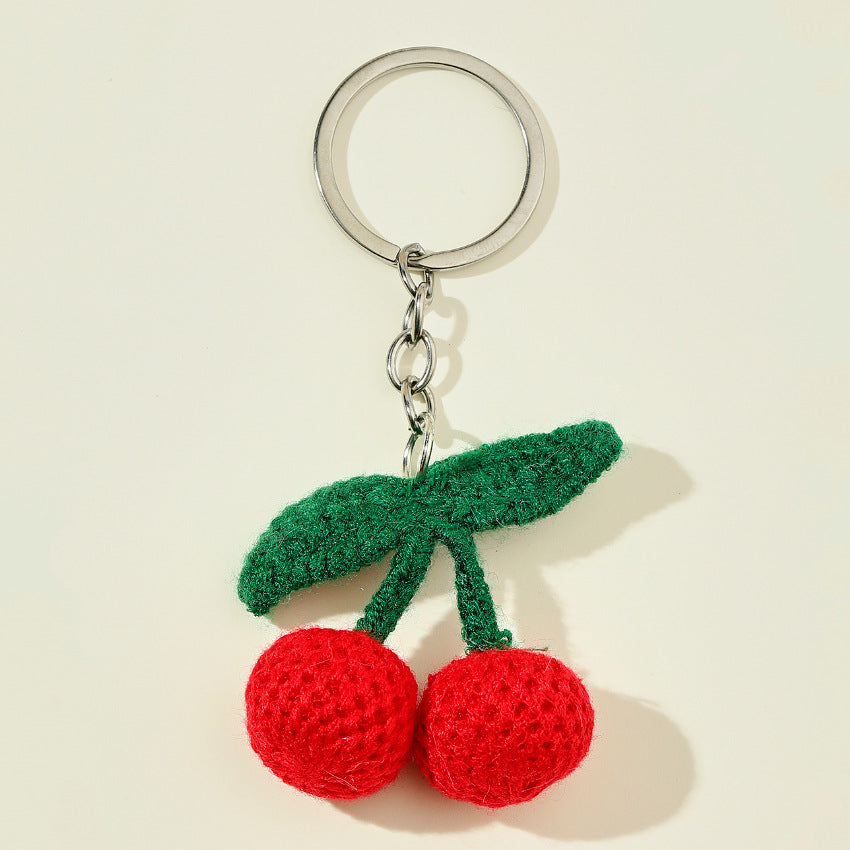 Knitted Cherry Crochet Keychain Plush Red Fruit Design 4