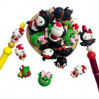 Silicone 3D Focal Beads Christmas Cartoon Animals Grinch Faces with Pink Bows 20Pcs 3
