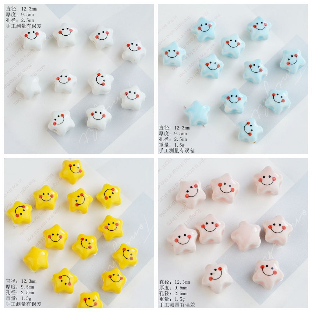 Smiley Star Ceramic Beads 12mm Glazed Multicolor 10pcs 2