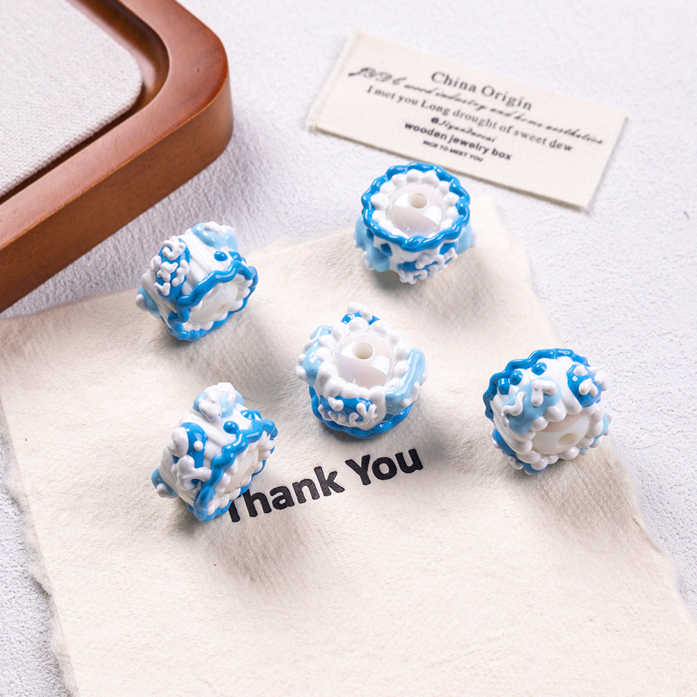 Hand Painted Cake Acrylic Beads 18mm Glossy Pastel Enamel 5pcs 8