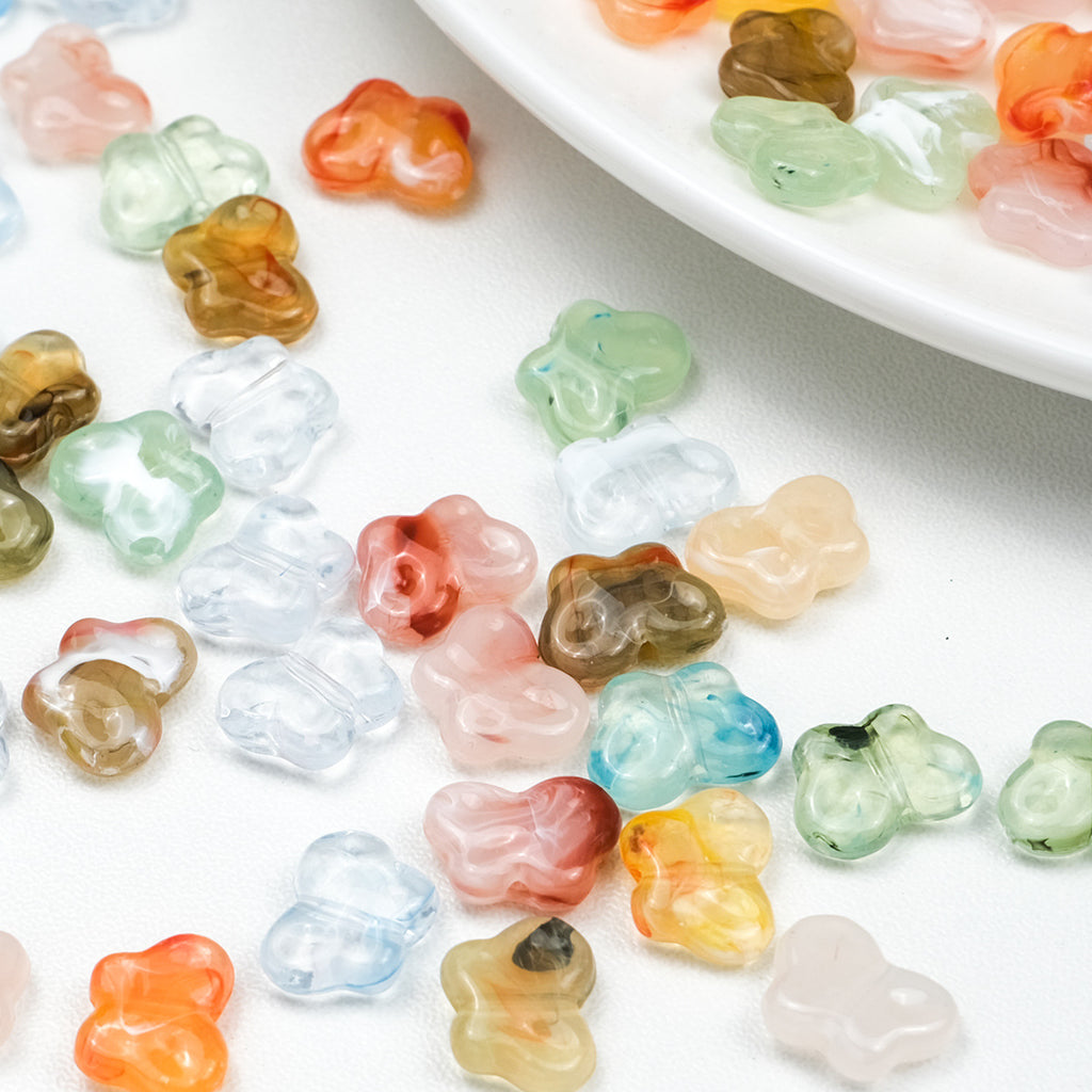 Vintage Butterfly Acrylic Beads 13mm Imitation Agate Swirl 56pcs