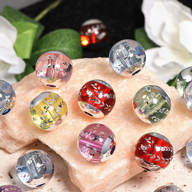 Transparent Colored Mirror Wheat Ear Printing Acrylic Round Beads 16mm 50pcs