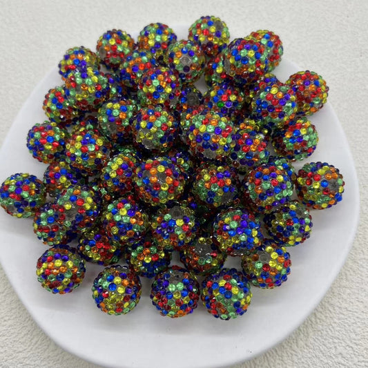 Rhinestone Bubblegum Beads 20mm Color-Mixing Resin Sparkle 50pcs