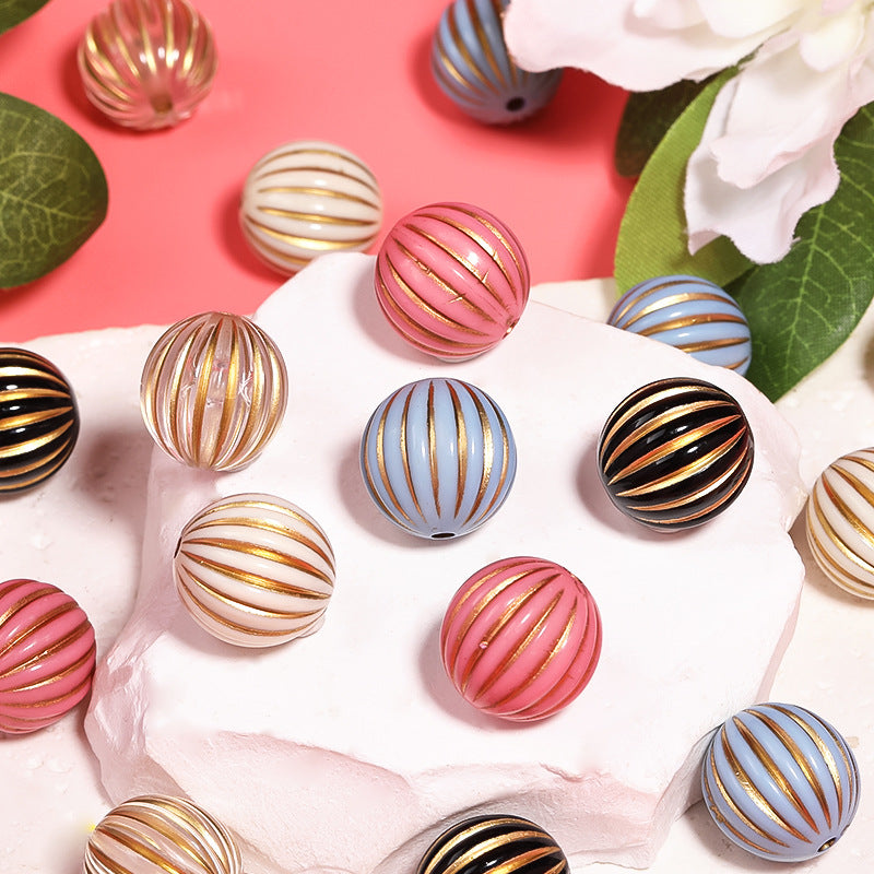 Gilded Striped Acrylic Beads 16mm Pastel Mixed Colors 50pcs