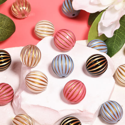 Gilded Striped Acrylic Beads 16mm Pastel Mixed Colors 50pcs