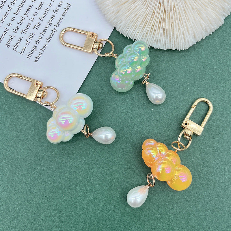 Acrylic Pearl Cloud Keychain with Pastel Beads and Gold Clasp 3