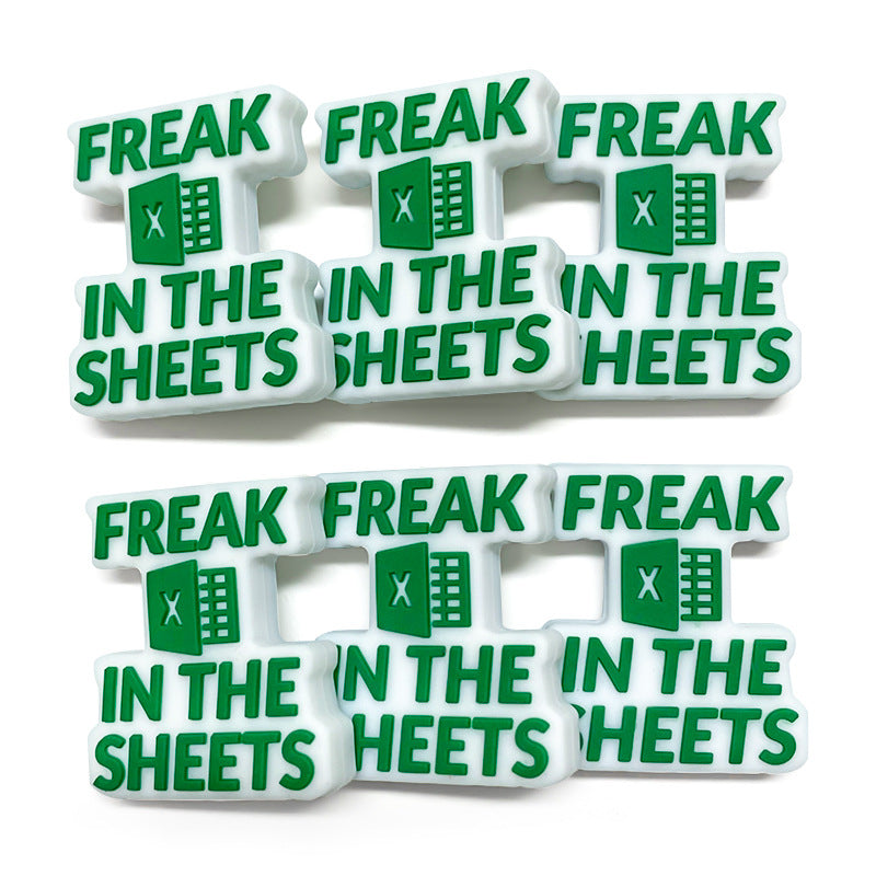 Silicone Focal Beads Creative Form Bold Text Spreadsheet Icon 20pcs
