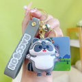 PVC Cute Raccoon Keychain Gray Soft Tone With Jingle Bell 5