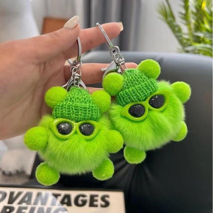 Fluffy Pom Pom Monster Doll Keychain with Sunglasses and Knitted Hat 12
