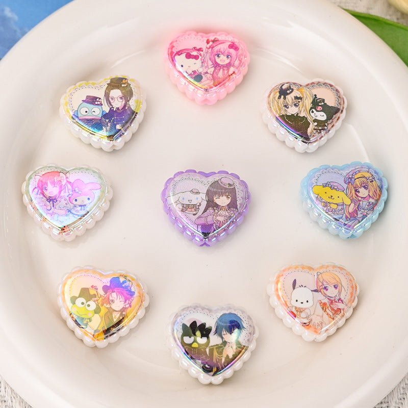 Plating Lace Heart Acrylic Beads 26mm Anime Character Double-Sided Printed 10pcs 6