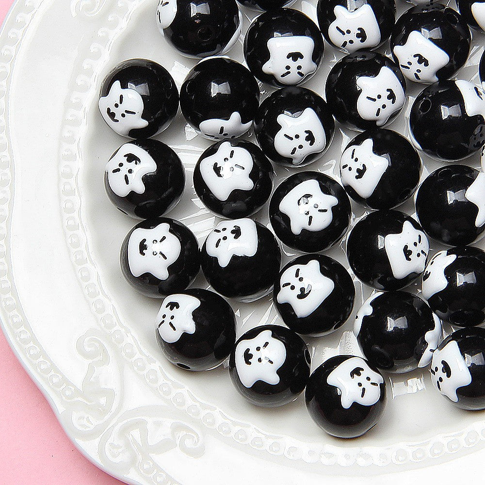 Hand-Painted Halloween Pumpkin Ghost Acrylic Beads 16mm 23