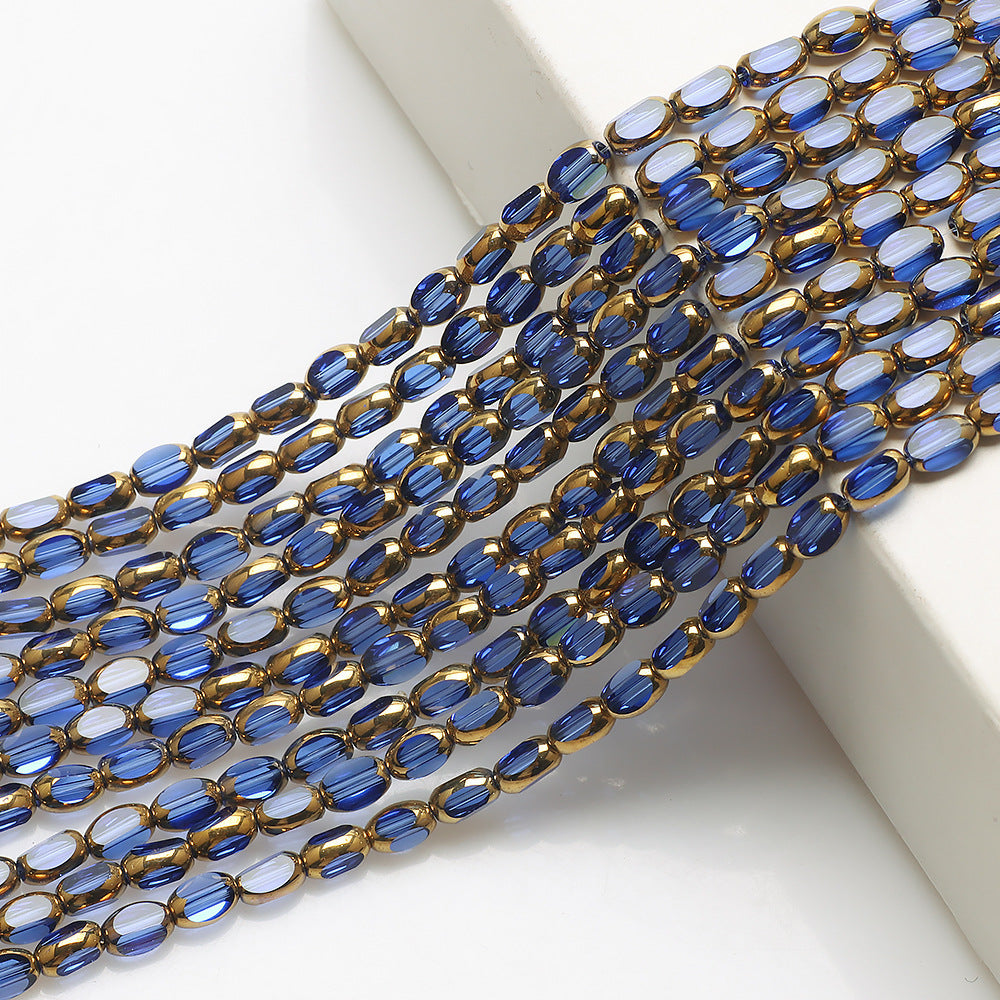 Gilded Oval Seed Glass Beads 4x6mm Plated Gold Frame 96pcs 12