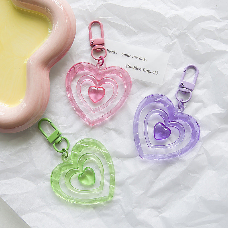 Resin Colored Hollow Heart Keychain Glossy Layered Design 2