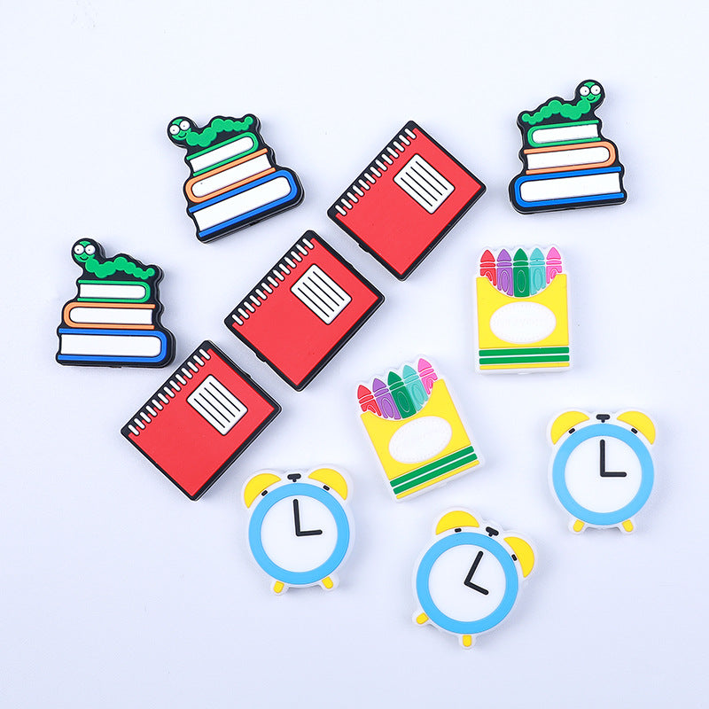 Silicone Focal Beads School Theme Crayon Alarm Clock Bookworm 20pcs 4