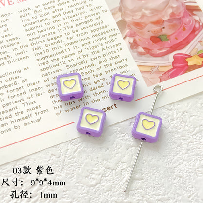 Heart Cube Metal Beads 9mm Enamel Painted Alloy 10pcs 3