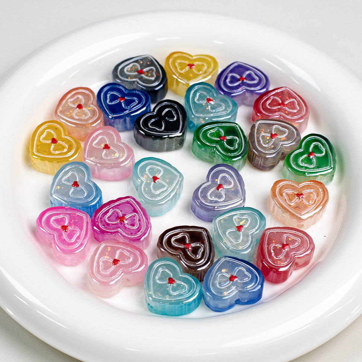 Bow Pattern Heart Resin Beads 20mm Colorful Mixed 10pcs 4