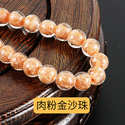 Lampwork Glass Beads Round 8-12mm Dyed Core Gold Foil 100pcs 18