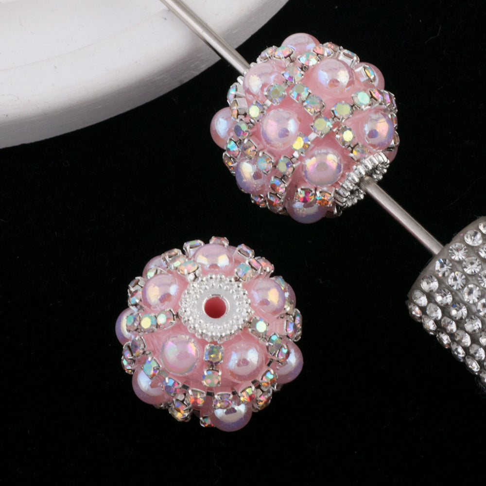 Embellished Bubblegum Beads 20mm Zirconia Paved Colorful Polymer Clay 2pcs 2