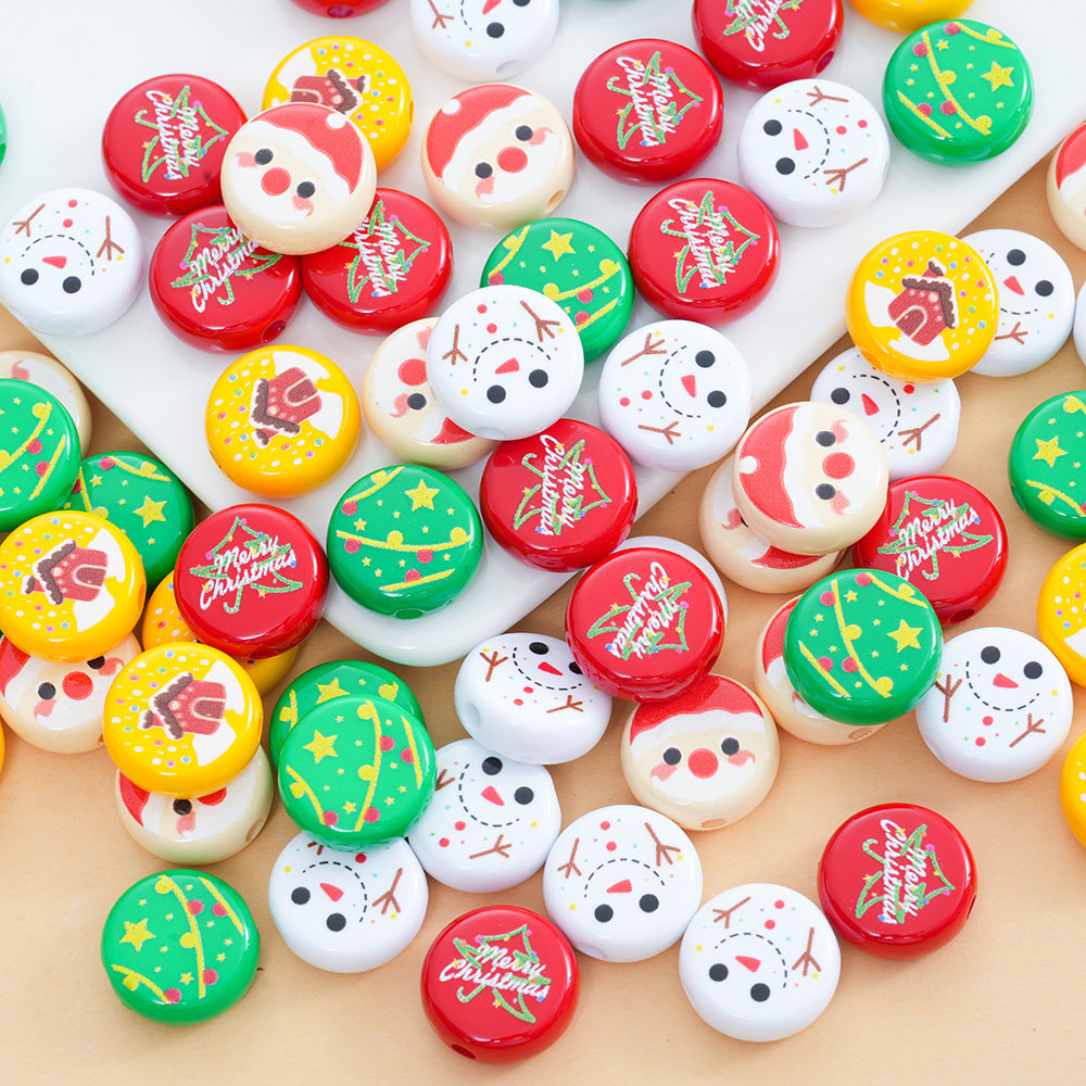 Baking Painted Flat Acrylic Beads 18mm Christmas Series 10pcs 4