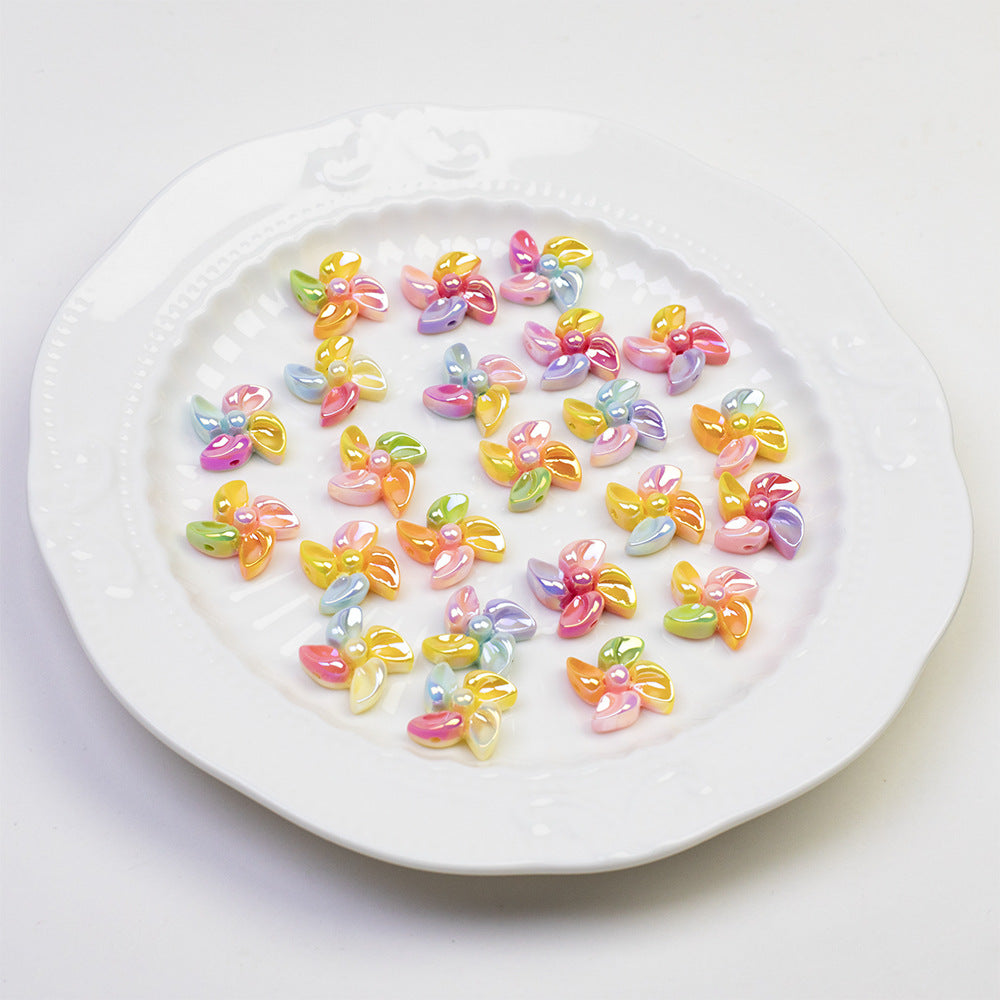 Plating Mini Windmill Resin Beads 14mm Colorful Glossy 20pcs 4
