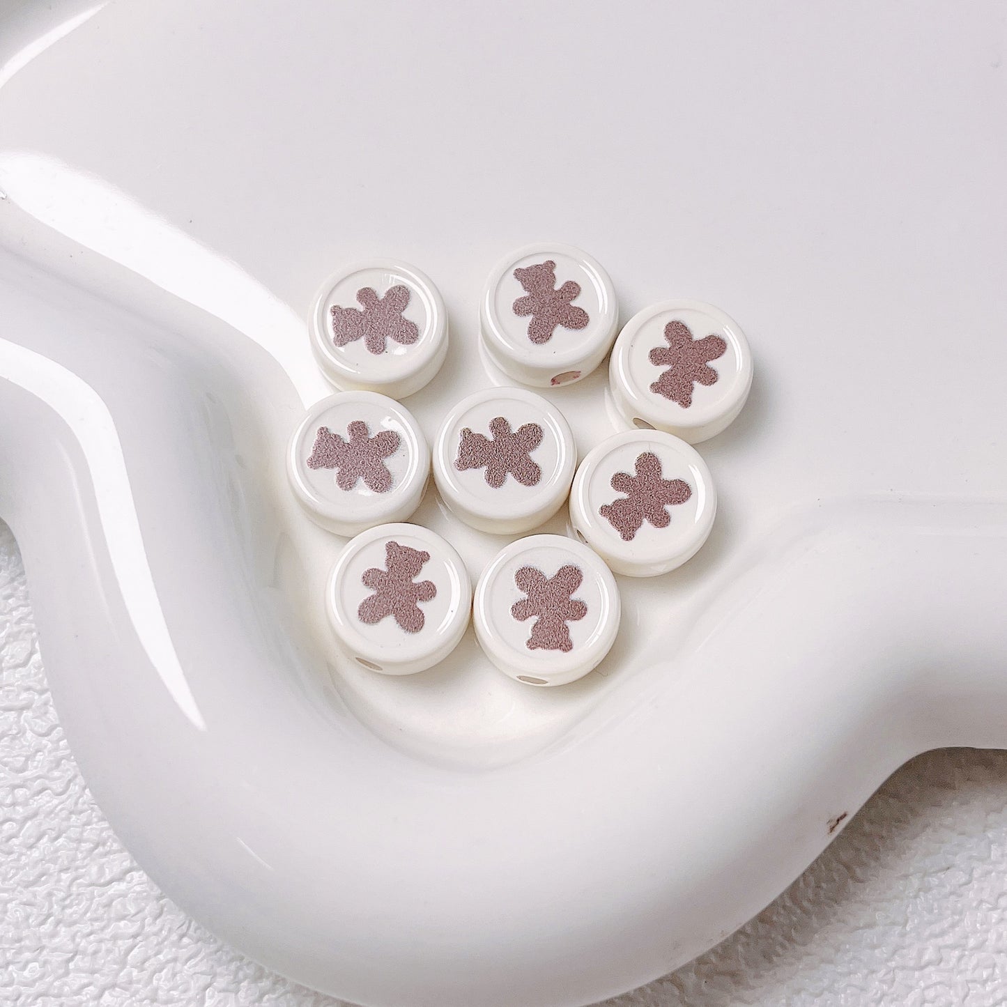 Bear Disc Acrylic Beads 12mm Colorful Mixed 10pcs 10
