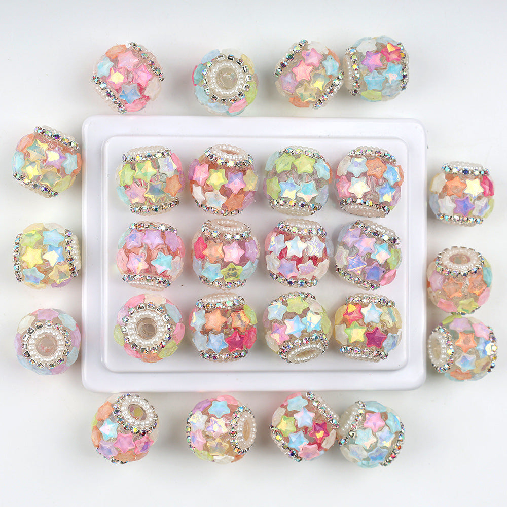 Embellished Bubblegum Beads 19mm Iridescent Star Cluster 5pcs 3