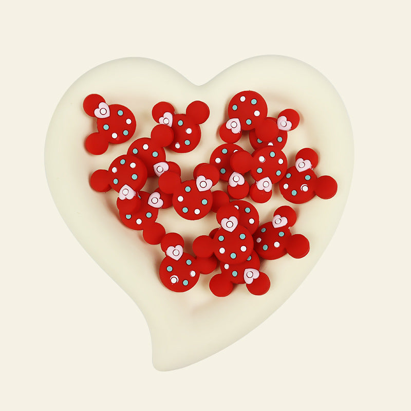 Silicone Focal Beads Mickey Head Polka Dot with Heart Accent 20pcs 8