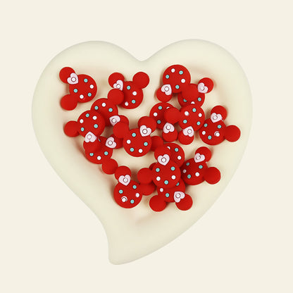 Silicone Focal Beads Mickey Head Polka Dot with Heart Accent 20pcs 8