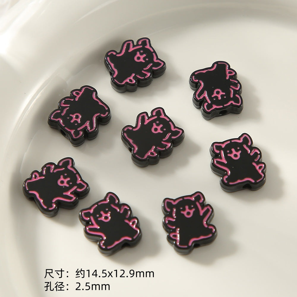 Kitten Series Metal Beads Black and Pink Enamel Alloy 10pcs 14