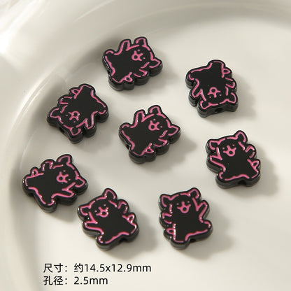 Kitten Series Metal Beads Black and Pink Enamel Alloy 10pcs 14
