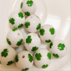 Printed Bubblegum Beads 20mm St. Patrick's Day Shamrock Pattern 10pcs 3