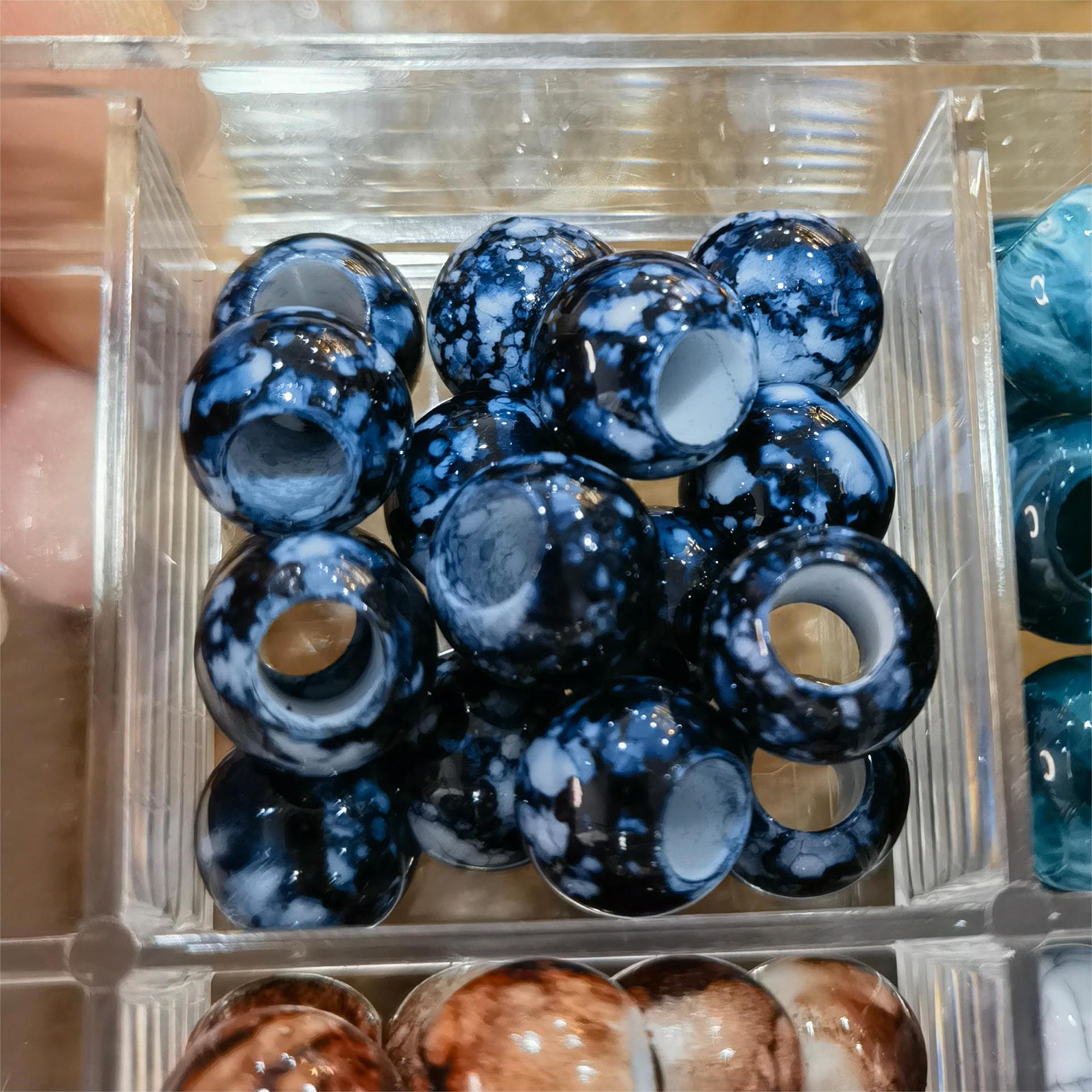 Vintage Acrylic Large Hole Beads 10-11.6mm Earth Tone Crackle 1pc 23