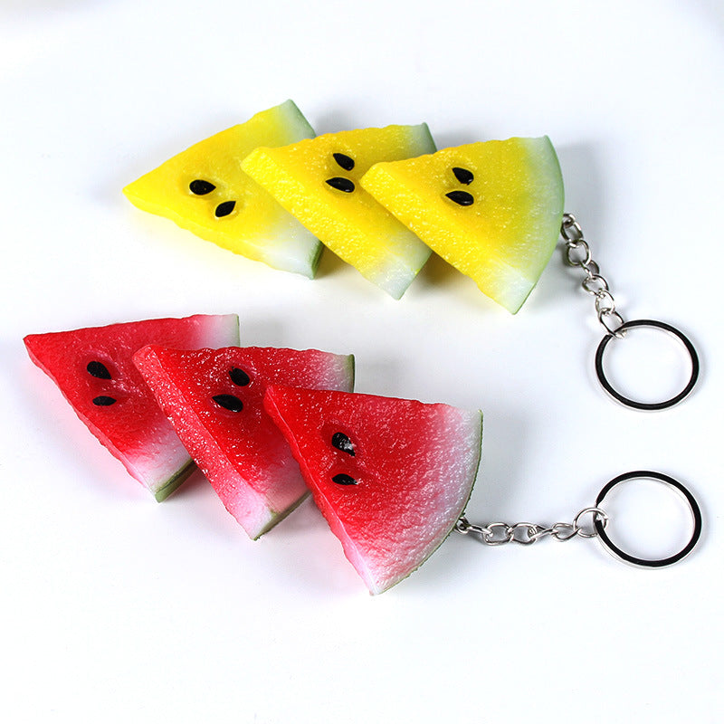PVC Watermelon Slice Keychain Red and Yellow Fruit Design