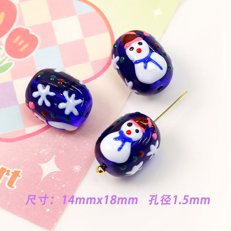 Lampwork Glass Beads Oval Cylindrical Hand Painted Christmas Theme 10pcs 11